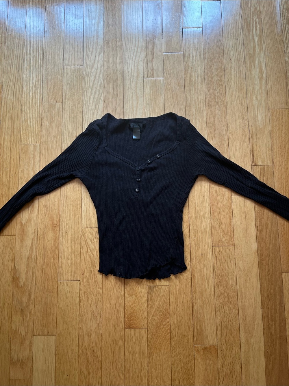 Fitted Black Henley long sleeve Top in XS